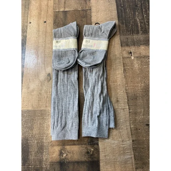 Vintage NORDSTROM Grey Ribbed Knee High Socks Set 2 Pair New Tags 9-11 Retro - Picture 8 of 15